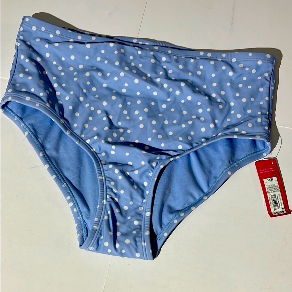Xhilaration Blue Polka Dot Bikini Bottoms sz 14W NEW! Swim beach vacation